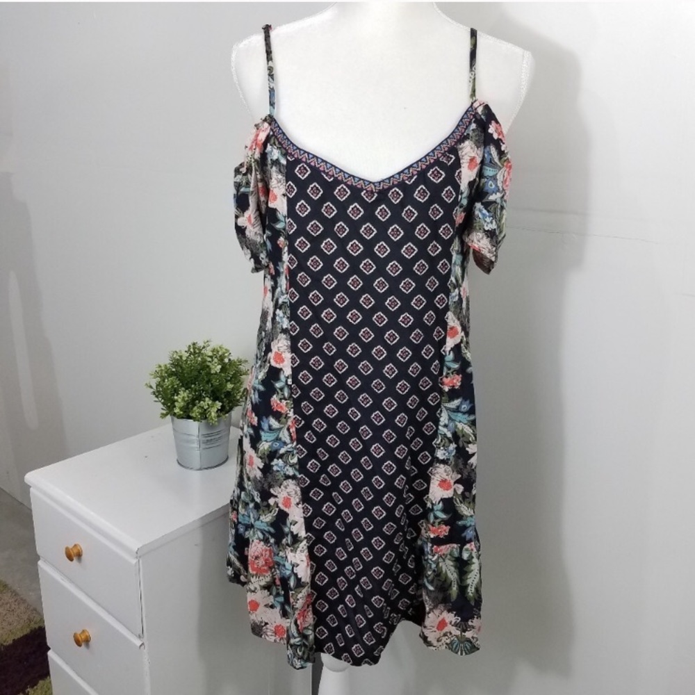 Band Of Gypsies Floral Mixed Print Mini Dress